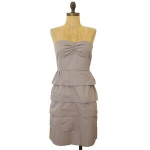 J Crew Tiered Strapless Dress 4 Gray 100% Cotton Mini Sweetheart Neck EUC B92